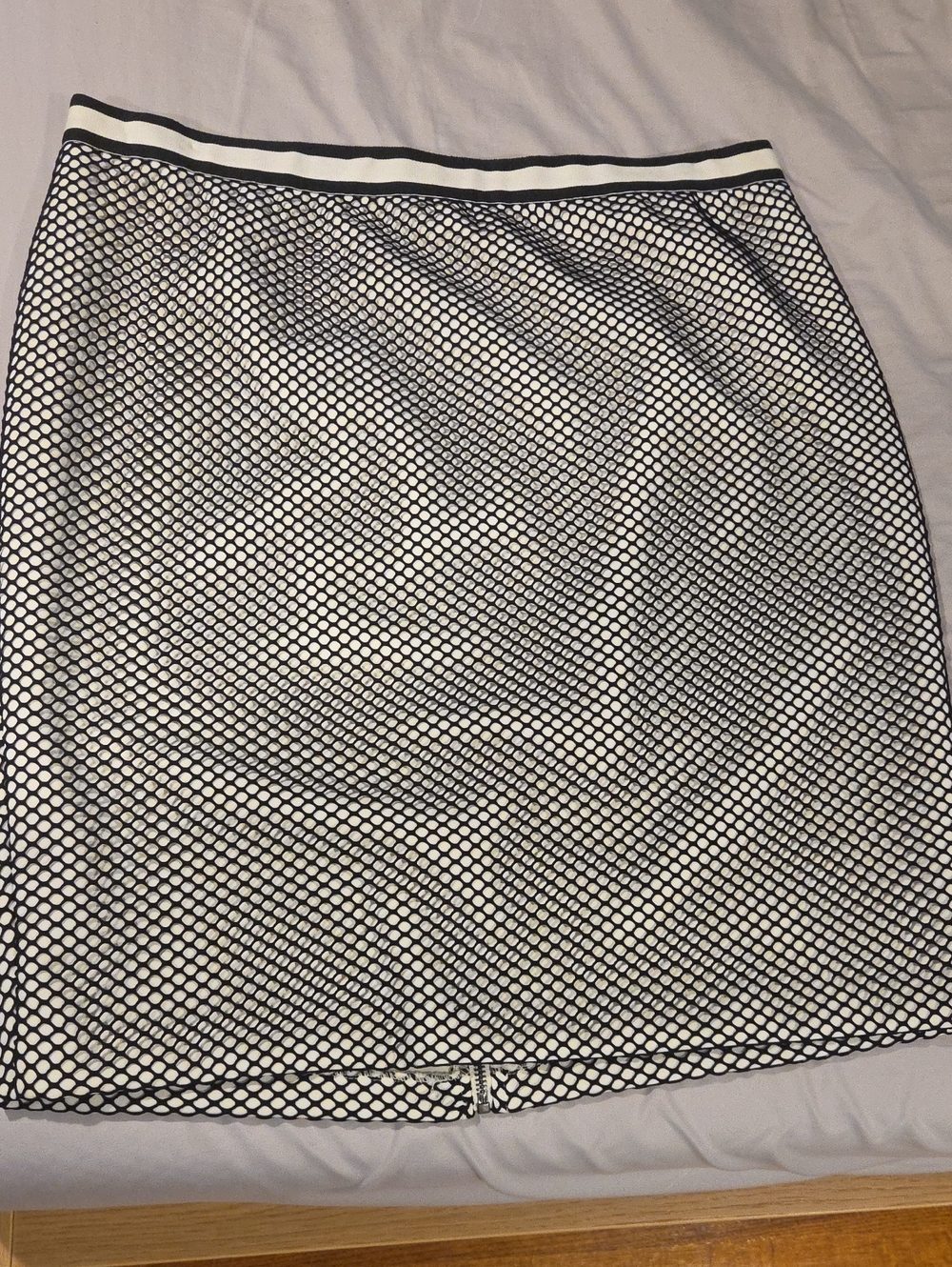 Vince Camuto Black and White Mesh Overlay Pencil Skirt